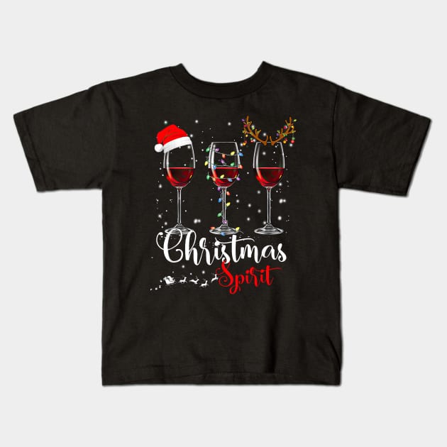 Christmas Spirit Funny Glasses Of Wine Santa Hat Reindeer Kids T-Shirt by cyberpunk art